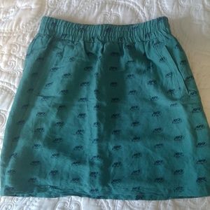 LOFT Linen pull on skirt in teal with elephants!